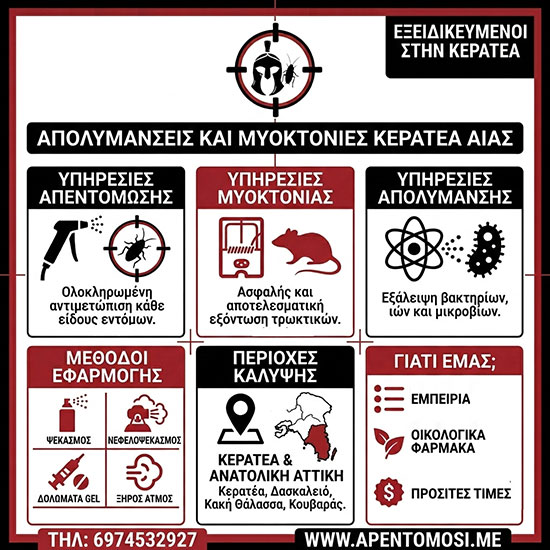 Απολυμάνσεις και μυοκτονίες στη Κερατέα Απολυμάνσεις και μυοκτονίες στη Κερατέα